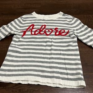 Grey and white stripe “Adore” sweatshirt. Soft.